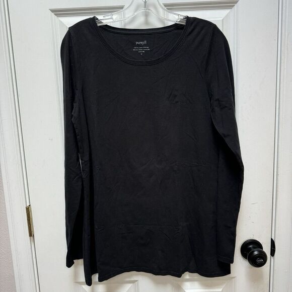 PUREJILL Top Womens Medium Black Pima Cotton Tee Basic Layer Capsule EUC - Picture 1 of 7